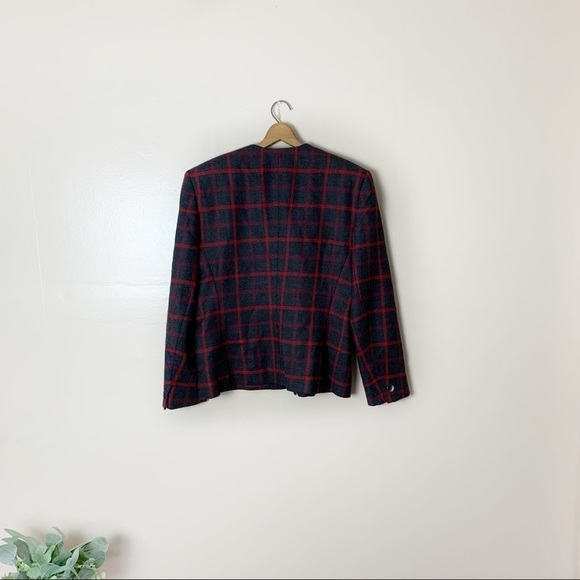 [Jones New York] Vintage Dark Gray & Red Plaid Academia Wool Blazer - Picture 10 of 10